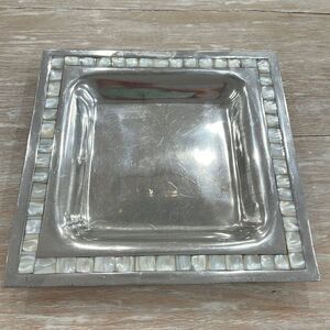 Antique Towle Silver Mother of Pearl & Aluminum Square Serving Tray 12 " x 12 "